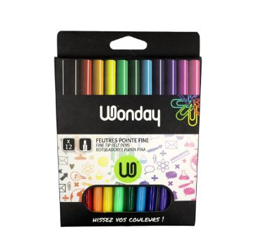 Feutres 12 couleurs fines Wonday