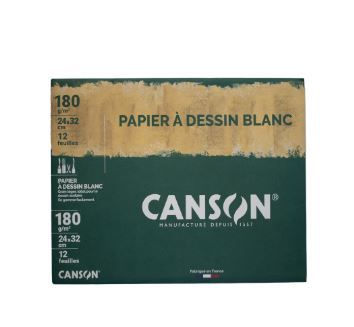 Papier dessin blanc 180g 24×32cm 12 feuilles