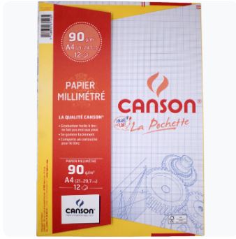 Papier millimétré A4 90g 24×32cm 12 feuilles