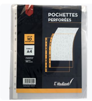 Pochettes plastique perforées A4 10 pièces