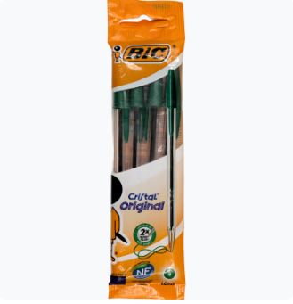 Stylo à bille vert Bic Cristal 4 pièces pointes moyennes