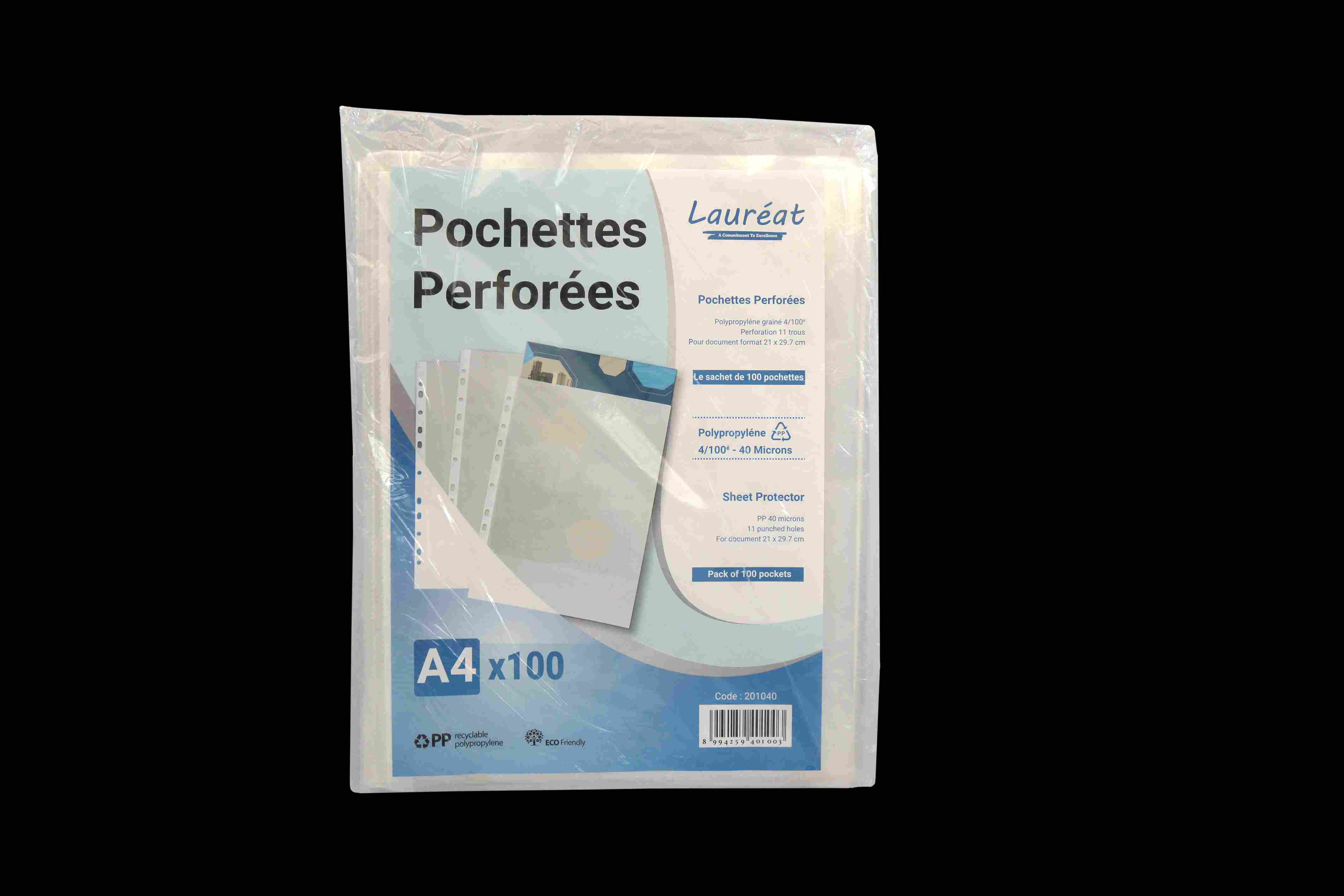 Pochettes plastiques perforées A4 paquet de 100