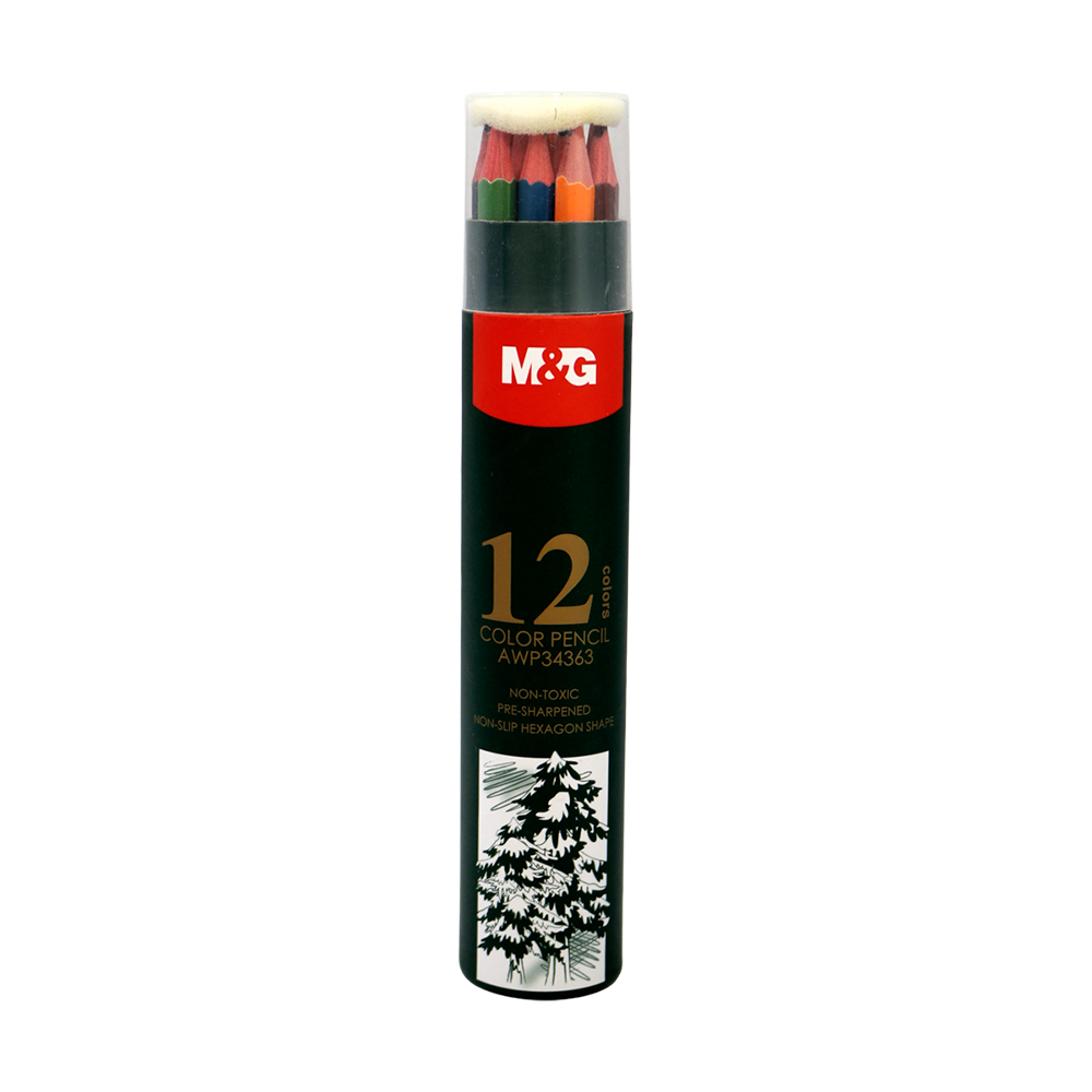 crayons de couleur 12 pièces avec étui vert 34363