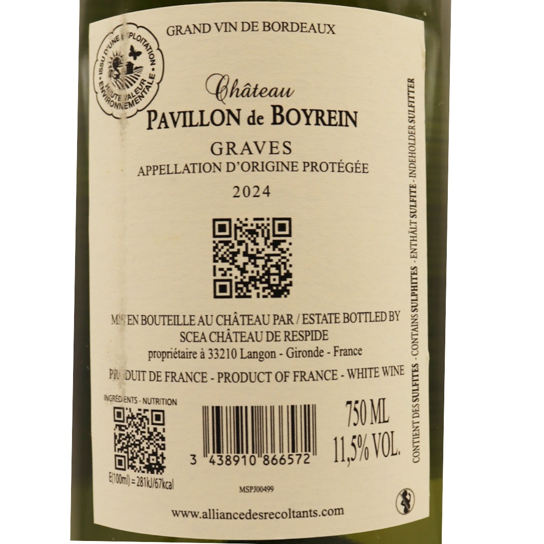 Bordeaux Blanc Graves Château Pavillon de Boyrein 24 75cl