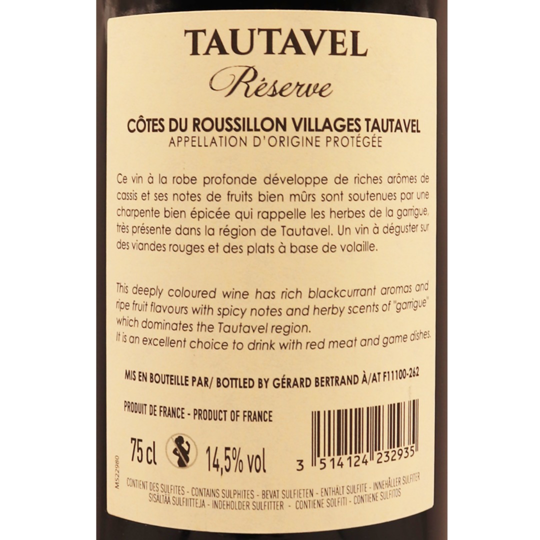 Languedoc rouge Côtes du Roussillon Villages Tautavel Réserve 23 75cl