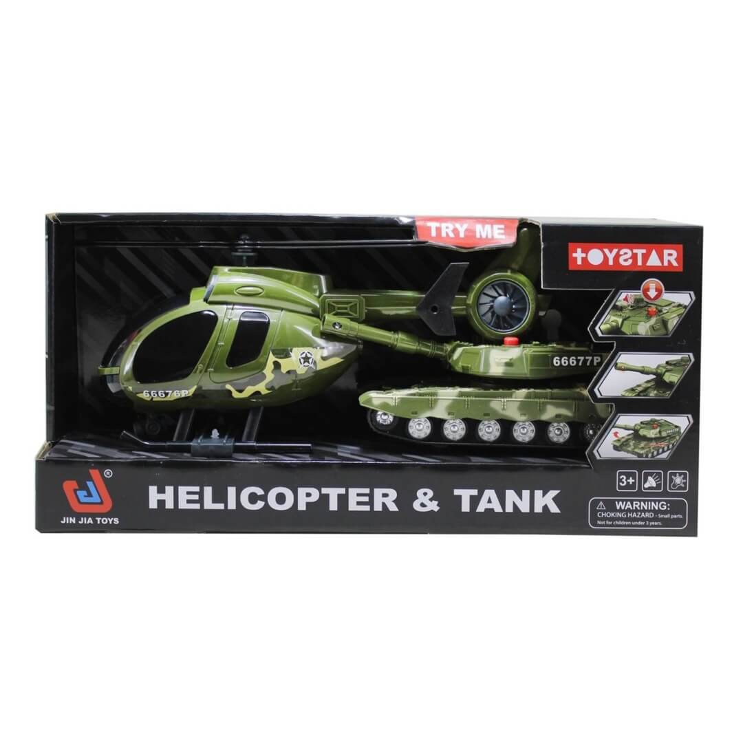 Kit de jeu de combat avec hélicoptère camouflage et char d'assaut