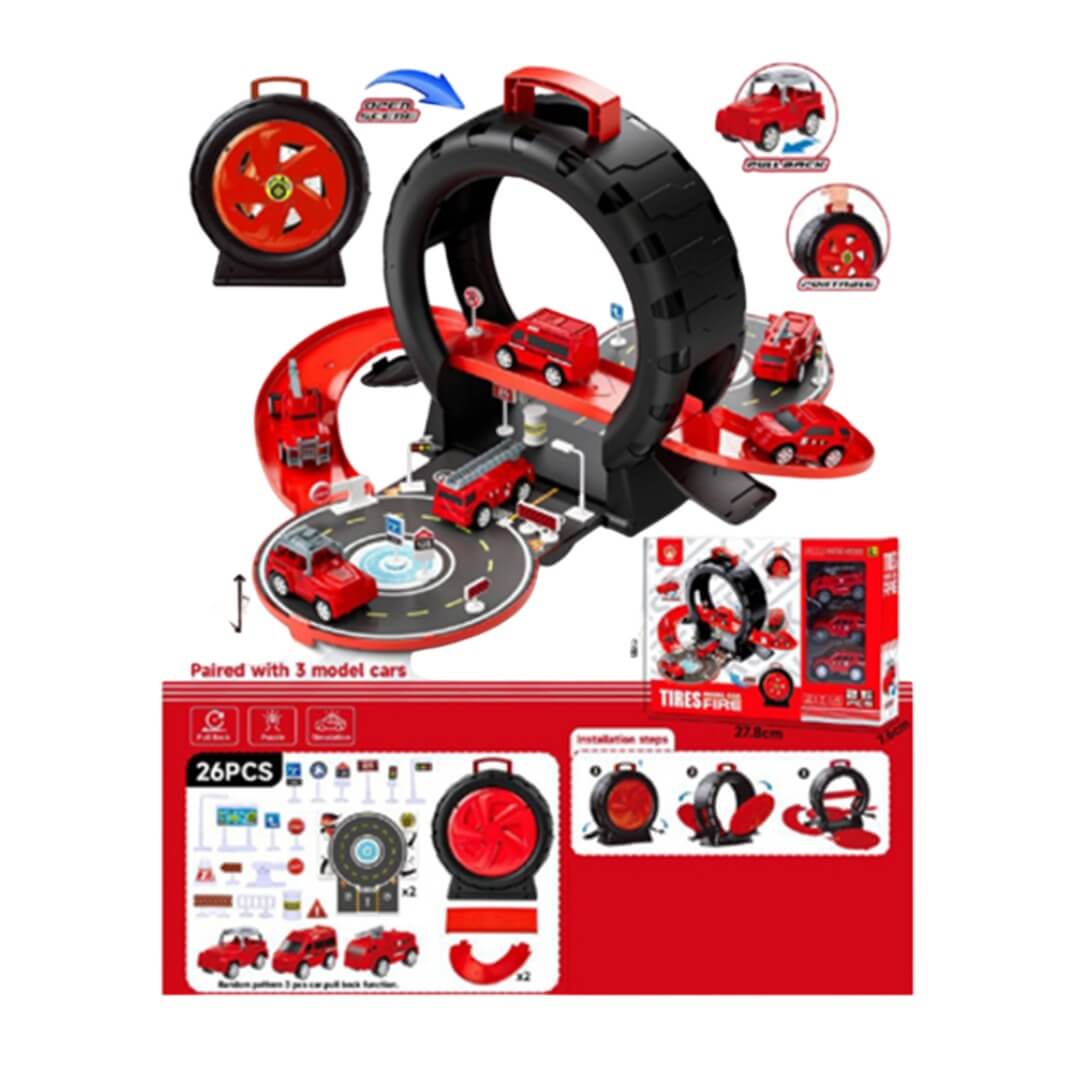 Piste de voiture avec rampe et plateforme de jeu