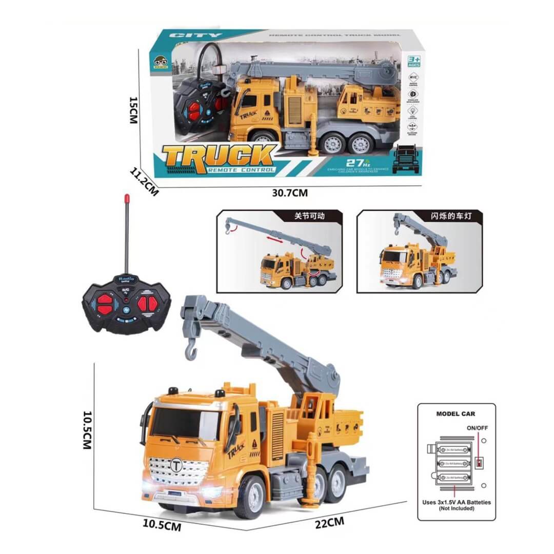 Véhicule de construction télécommandé avec phares clignotants