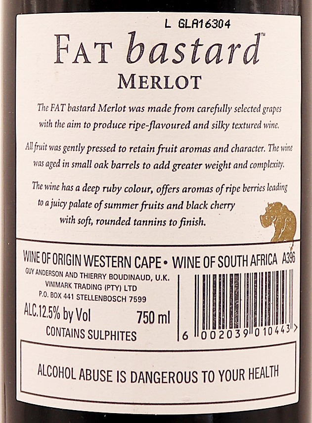 Afrique du Sud Rouge Merlot Fat Bastard 75cl