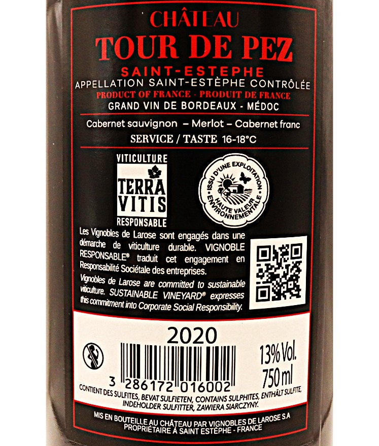 Bordeaux Rouge Saint-Estèphe Château Tour de Pez 20 75cl