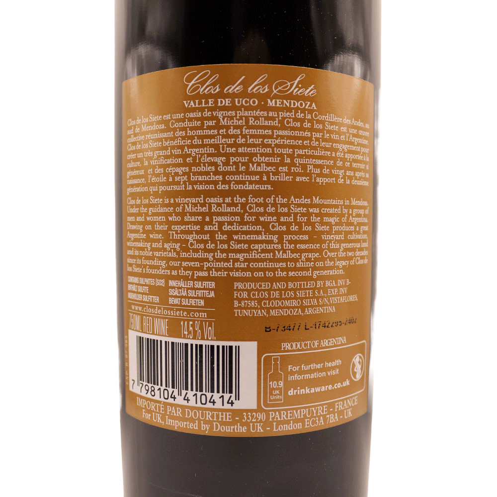 Vin Rouge Argentine Mendoza Vallée de Uco Clos de Los Siete 22 75cl