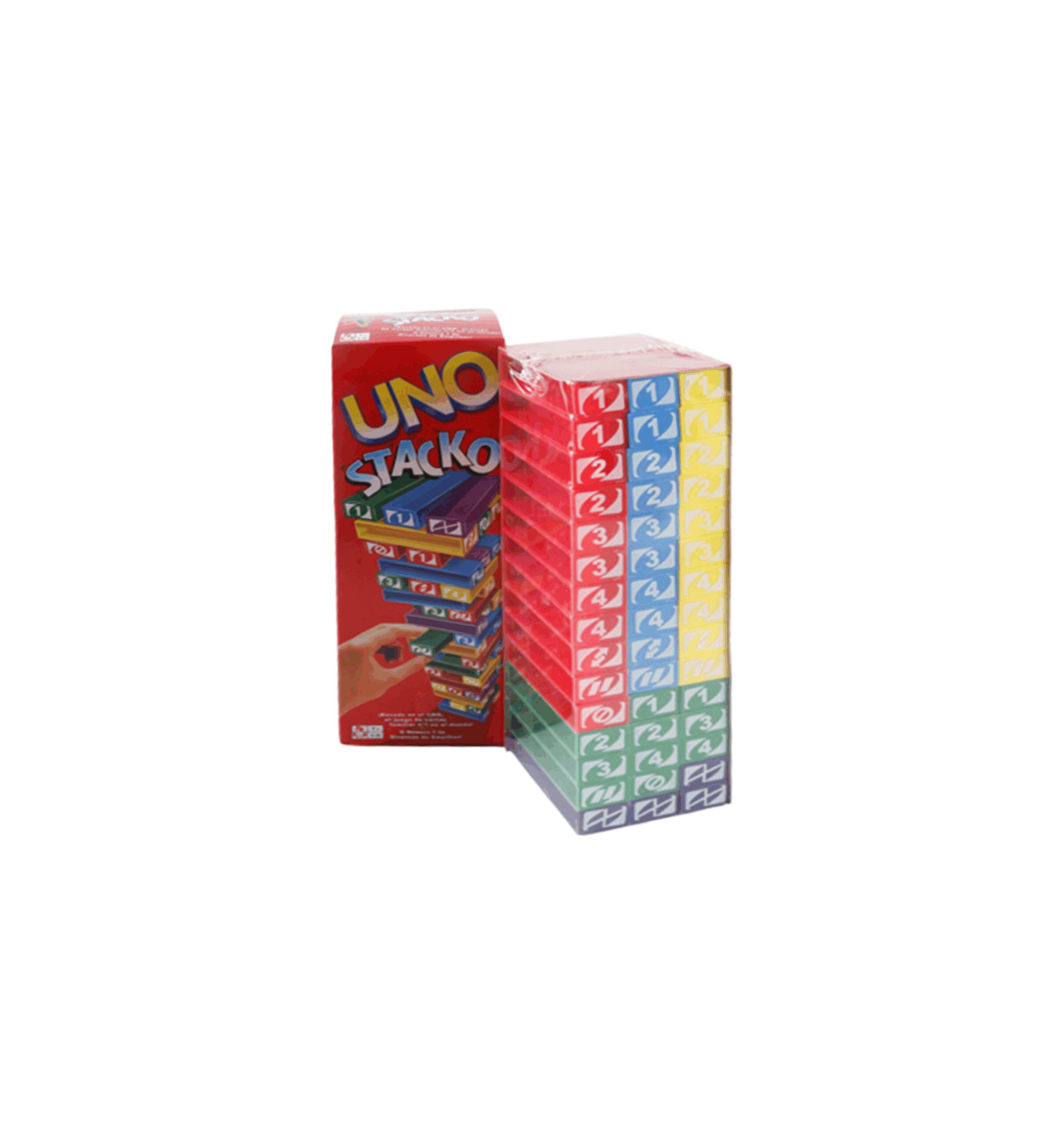 Jeu de société UNO Stacko de retrait de briques colorées