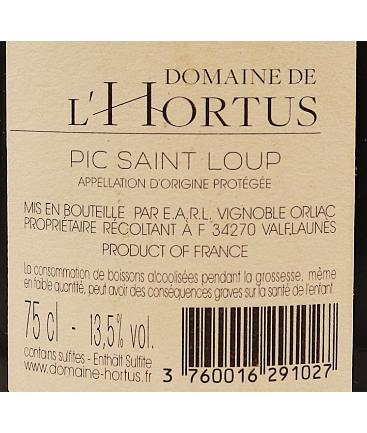 Languedoc Rouge Pic-Saint-Loup Domaine de L'Hortus grande cuvée 21 75cl