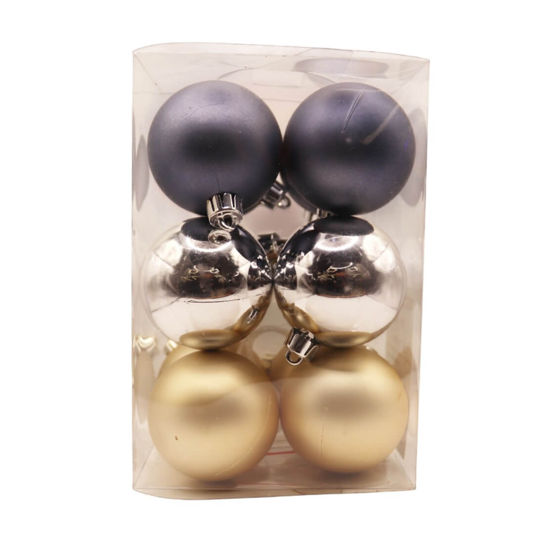 Boite 12 boules Blanc, or et argent 6cm