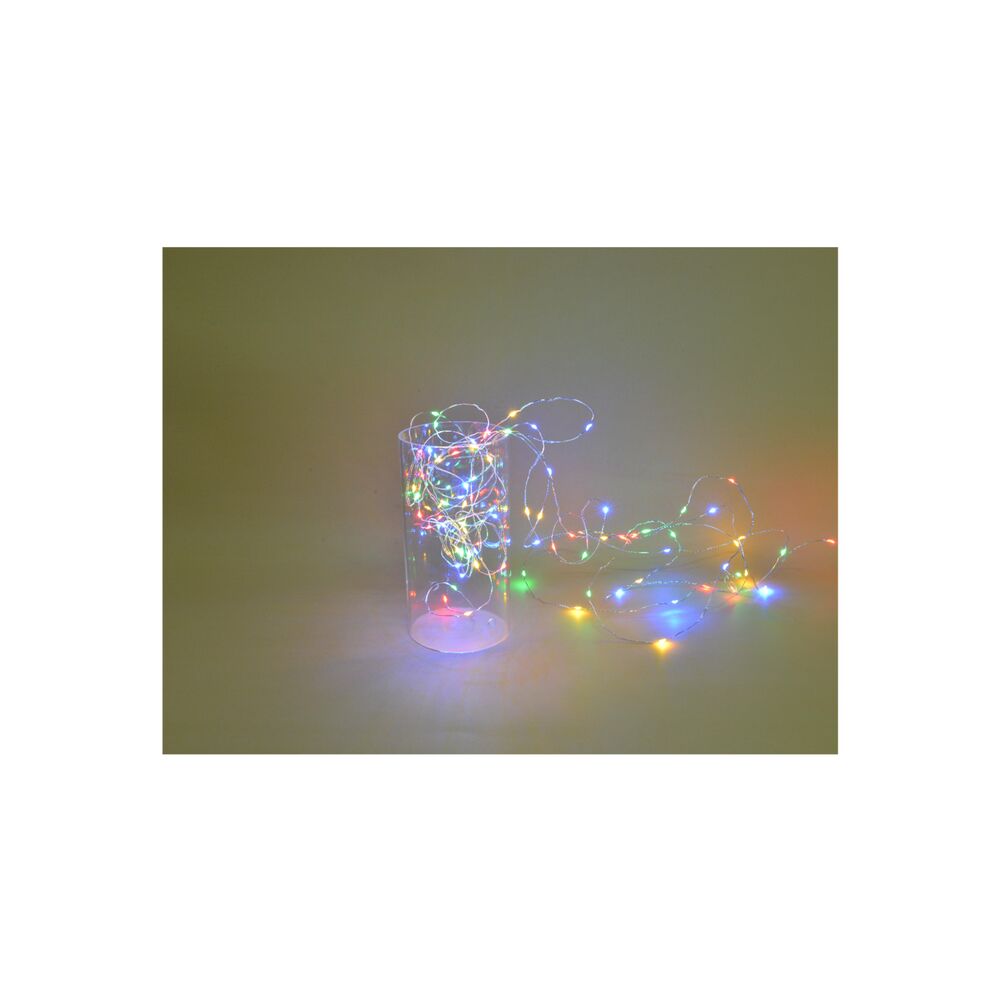 Guirlande animée fil argenté 100 micro LED multicolores