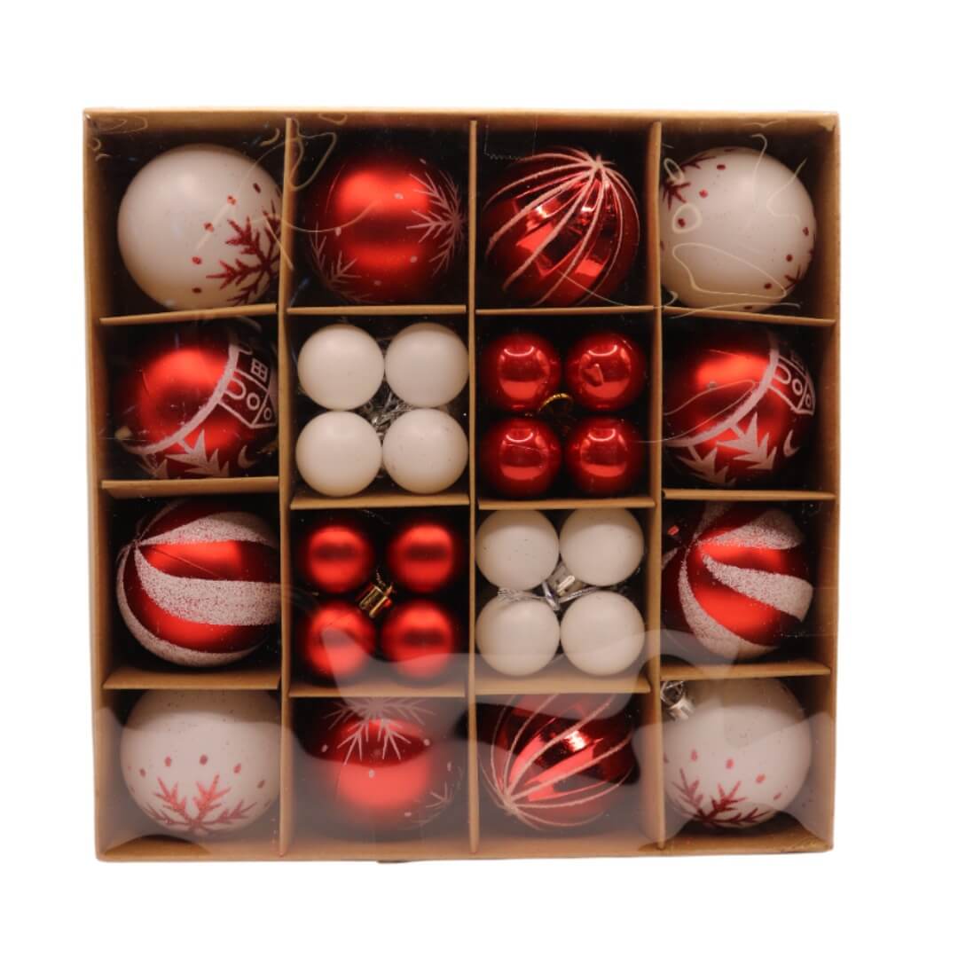 Lot de 44 boules de Noël en plastique à motifs - assortiment