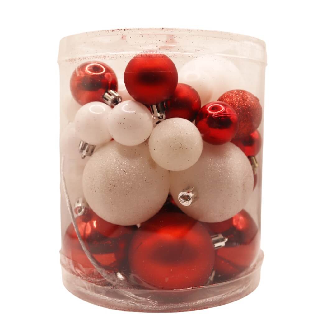 Lot de 50 boules de Noël en plastique - assortiment de couleurs et motifs
