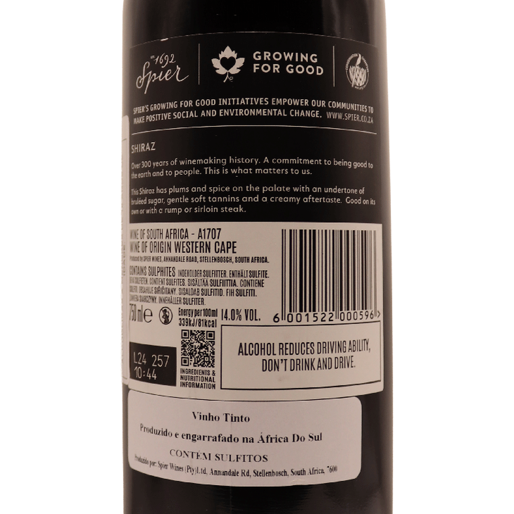 Afrique du Sud rouge Shiraz Classic Spier 23 75cl