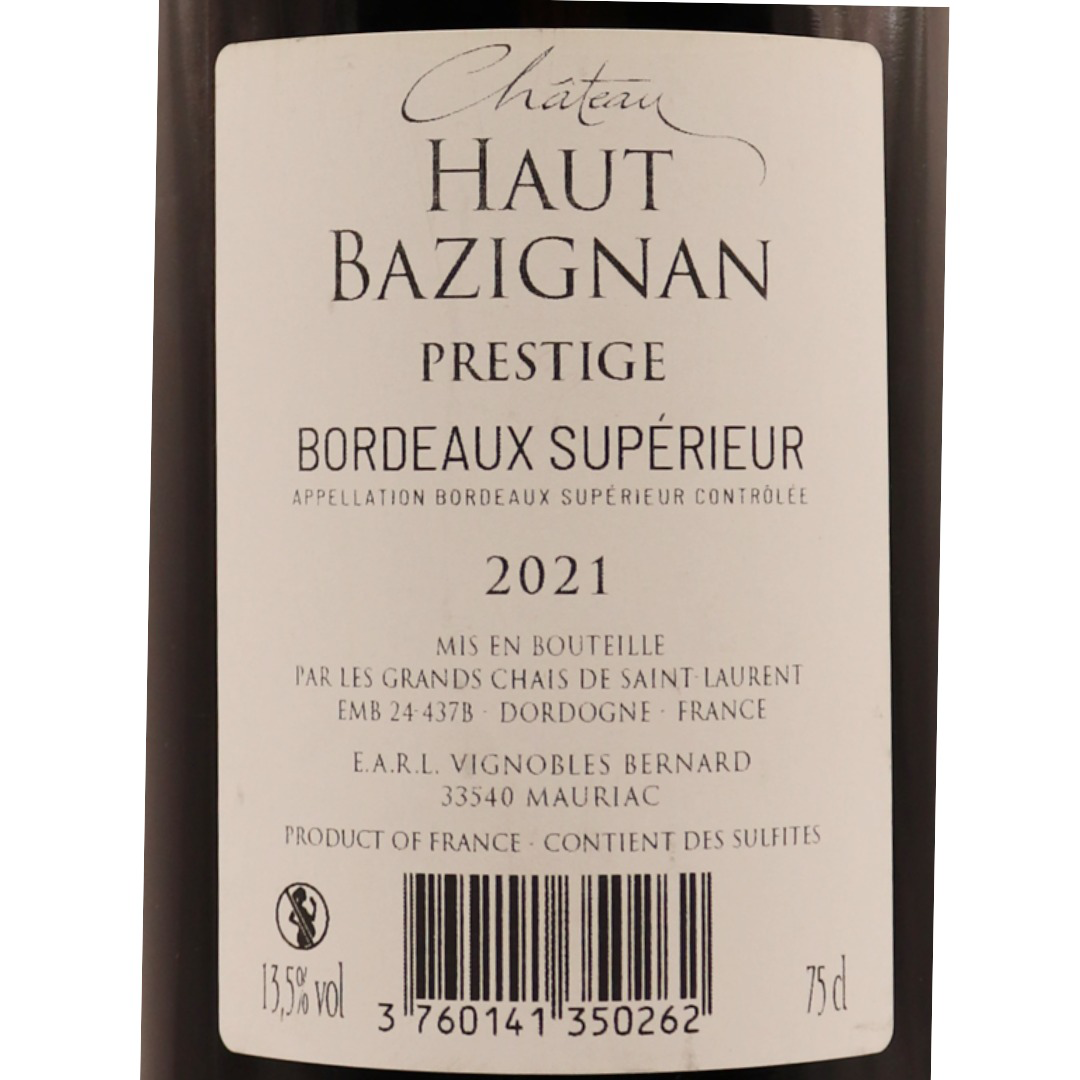 Bordeaux Rouge Supérieur Château Haut-Bazignan 21 75cl