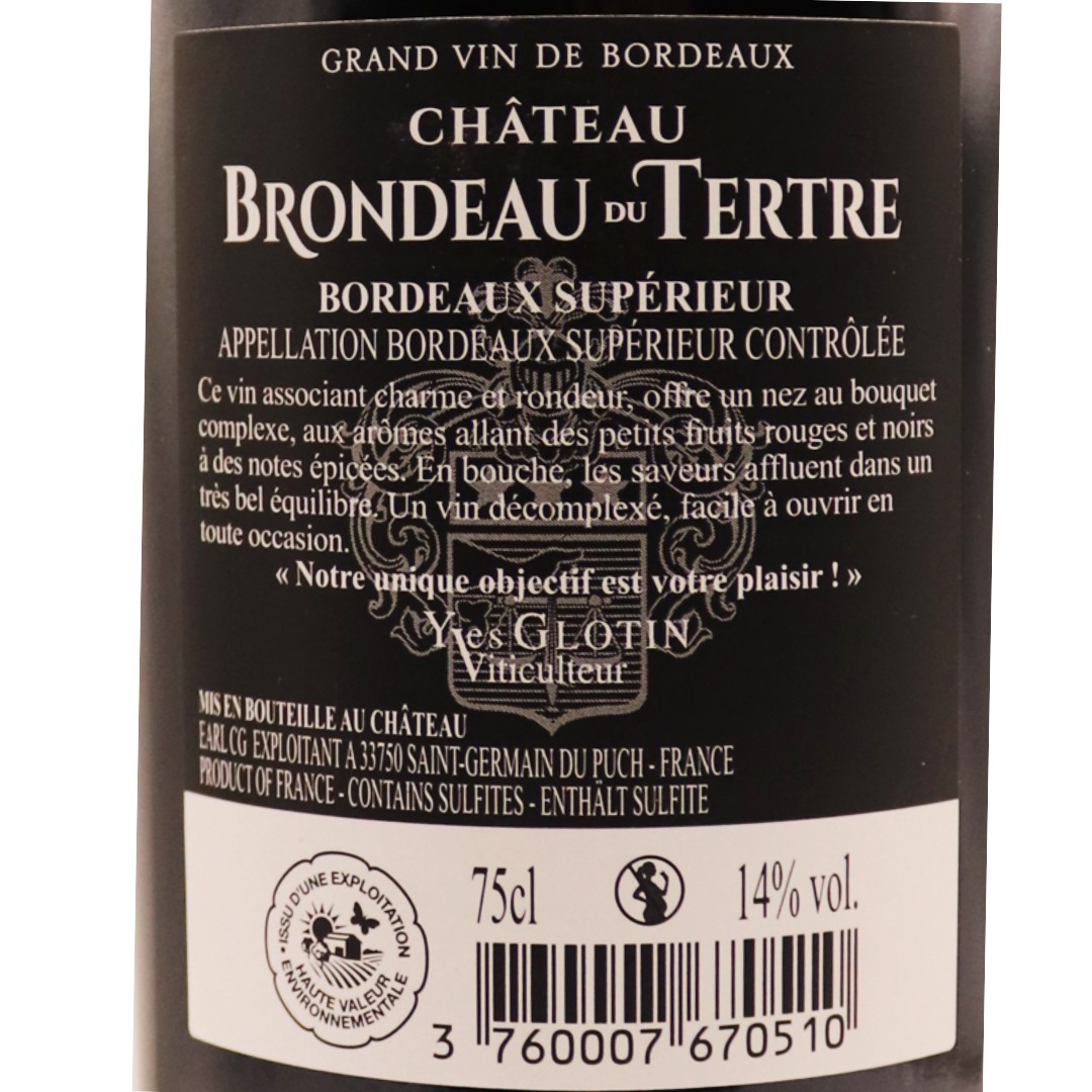 Bordeaux Rouge Supérieur Château Brondeau Tertre 22 75cl