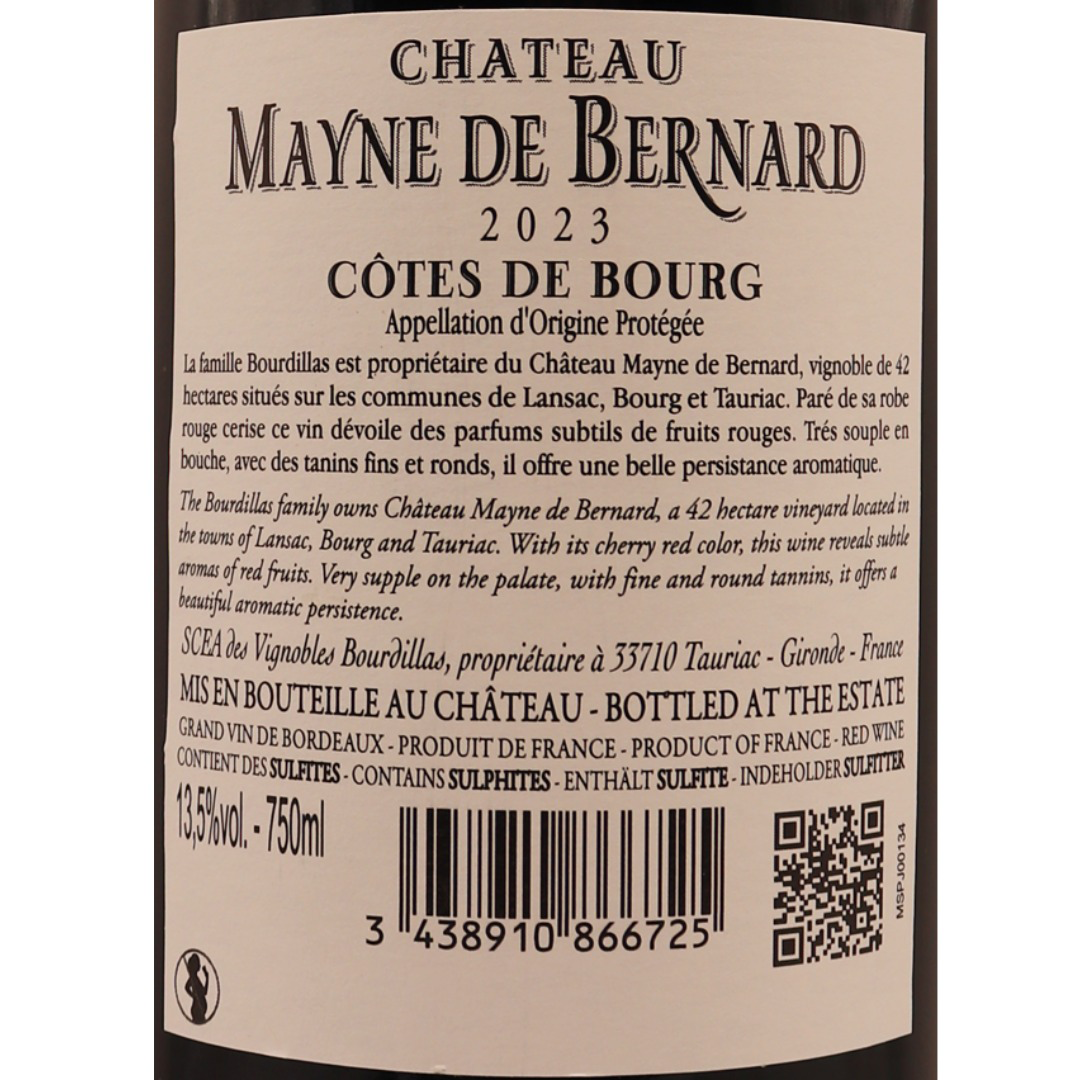 Bordeaux Rouge Côtes de Bourg Château Mayne de Bernard 23 75cl