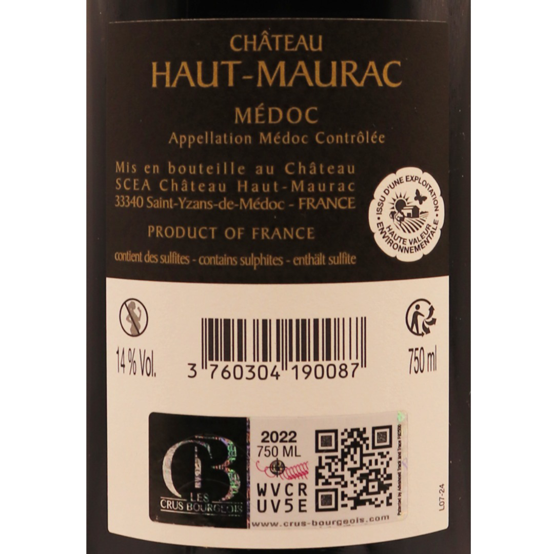 Bordeaux Rouge Médoc Cru Bourgeois Château Haut Maurac 22 75cl