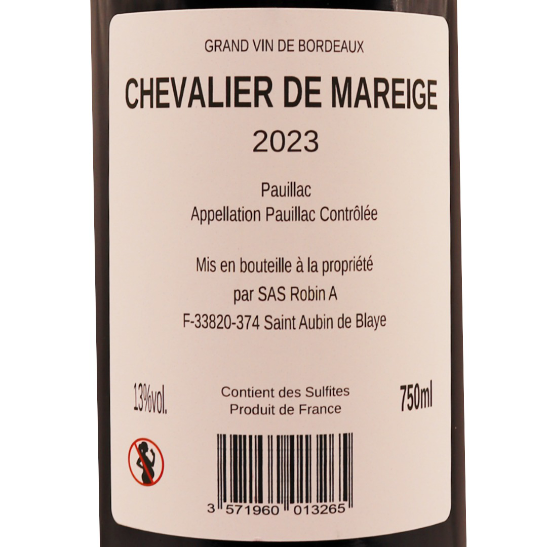 Bordeaux Rouge Pauillac Chevalier de Mareige 23 75cl