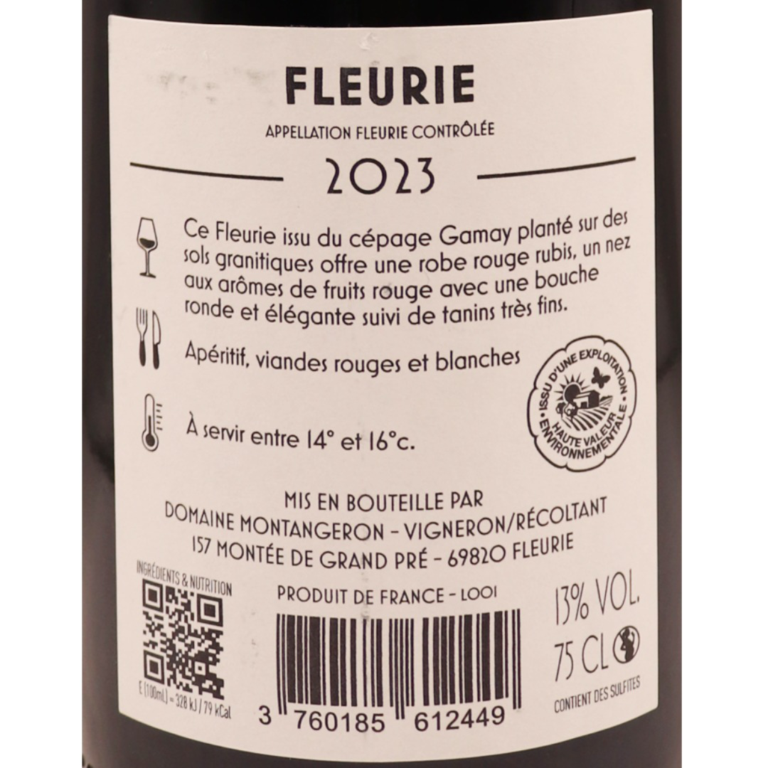 Beaujolais rouge Fleurie Domaine Montangeron 23 75cl