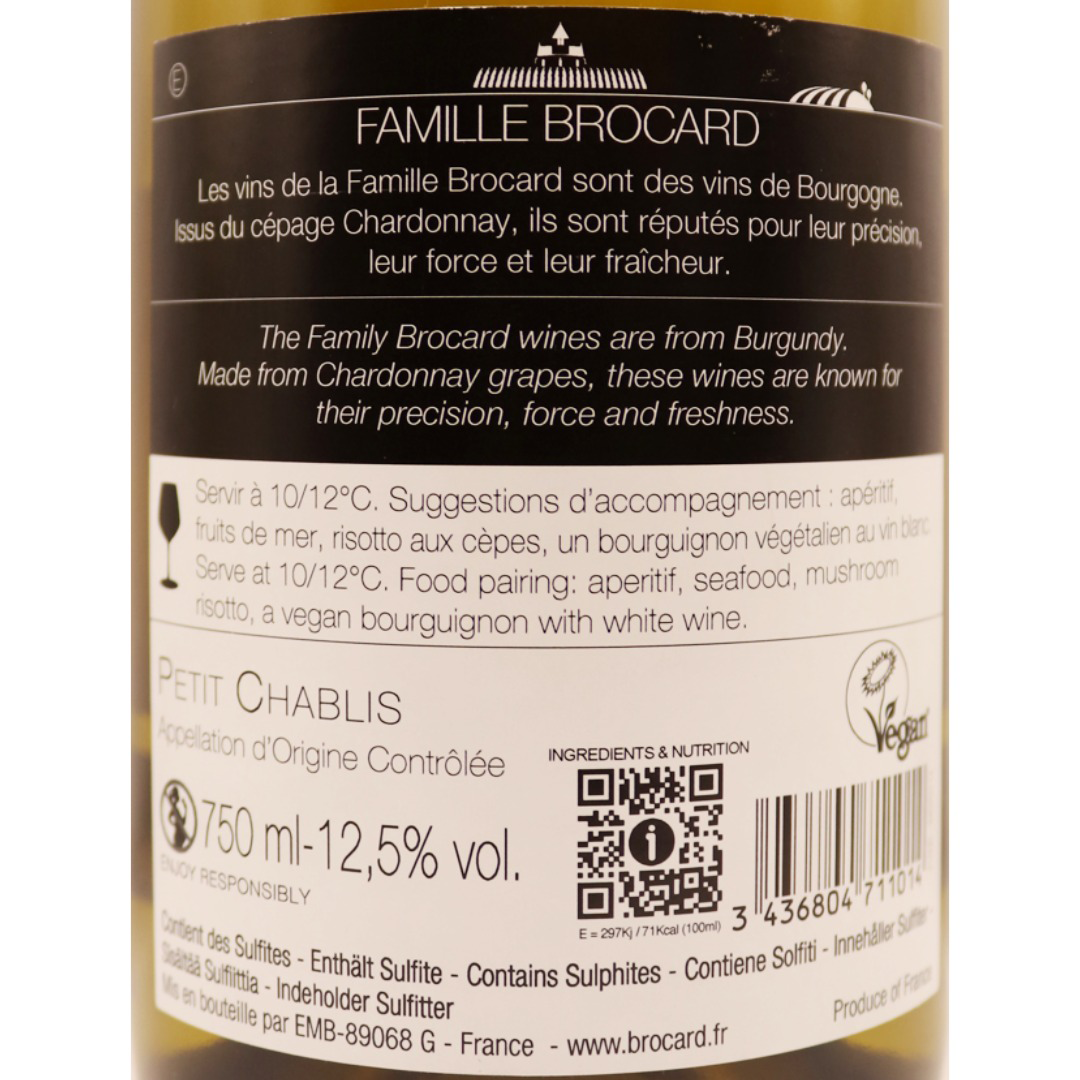 Bourgogne Blanc Petit Chablis Famille Brocard 23 75cl