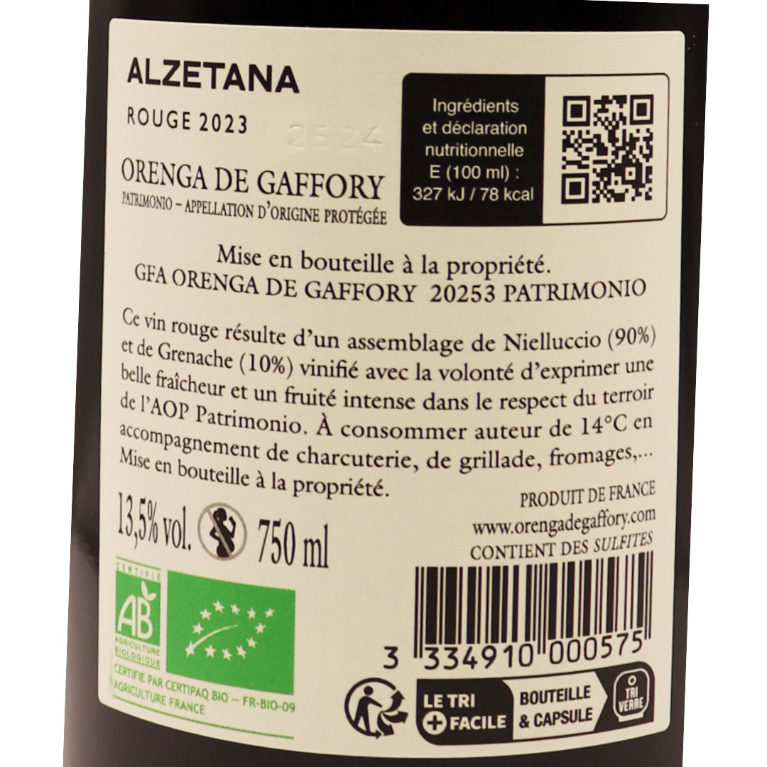 Corse Rouge Patrimonio Domaine Orenga de Gaffory Alzetana 23 75cl