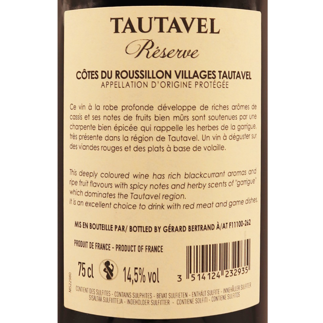 Languedoc rouge Côtes du Roussillon Villages Tautavel Réserve 23 75cl