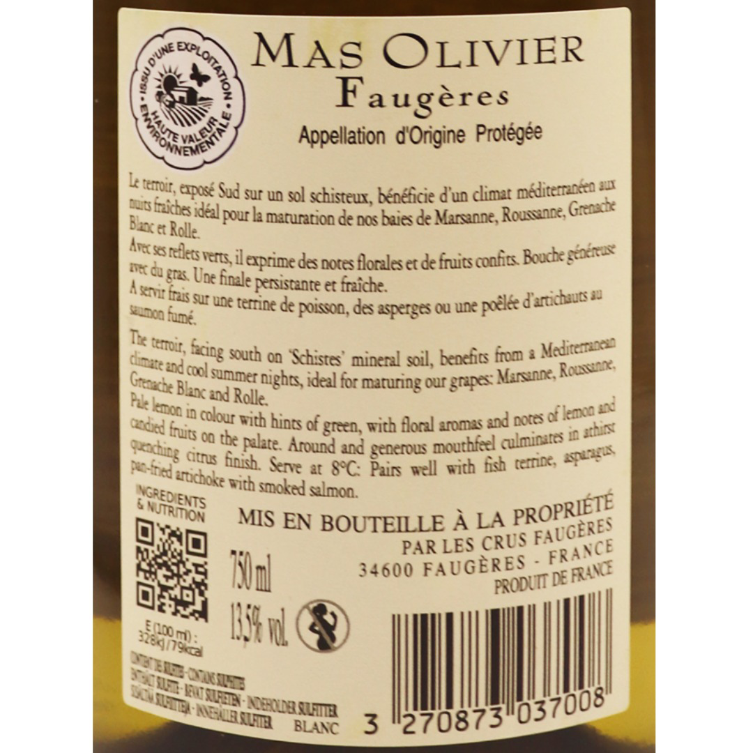 Languedoc Blanc Faugères Mas Olivier Grande Réserve 24 75cl