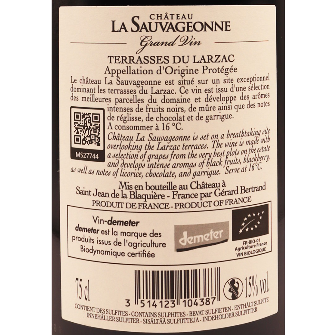 Languedoc Rouge terrasse du Larzac Château Sauvageonne Biodynamie 22 75cl