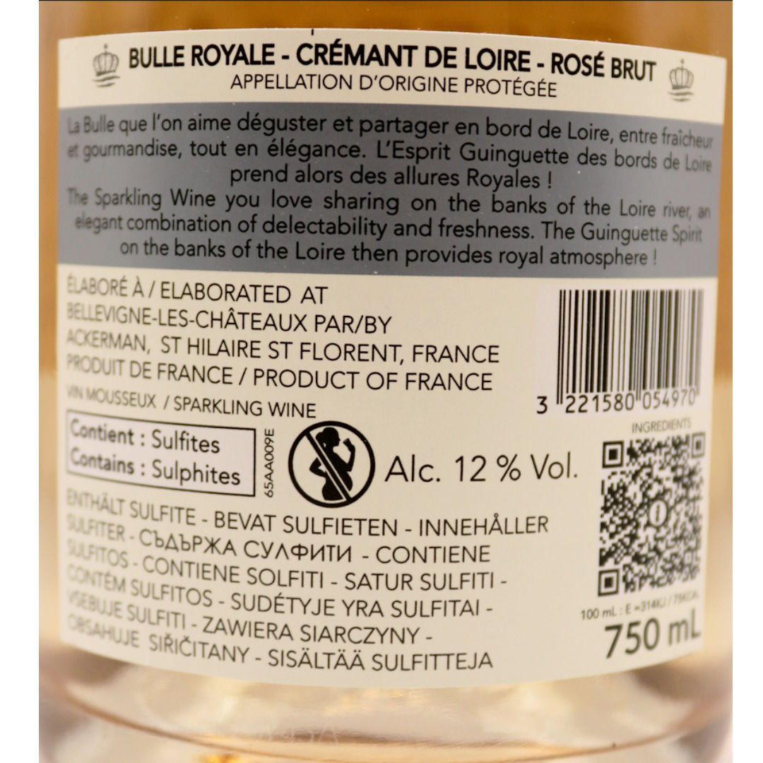 Pétillant Rosé Crémant Loire Ackerman 1811 Bulle Royale 75cl