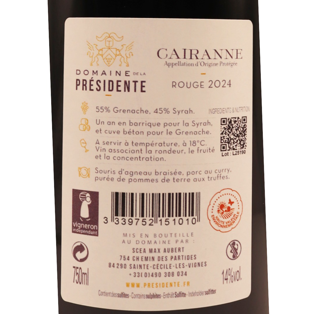 Rhône Rouge Cairanne Domaine de La Présidente 24 75cl