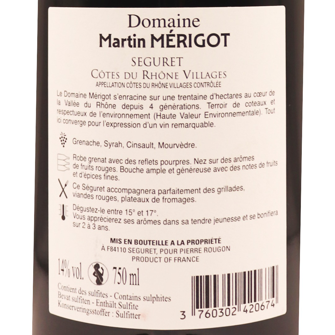 Côtes du Rhône Rouge Villages Séguret Domaine Martin Mérigot 23 75cl