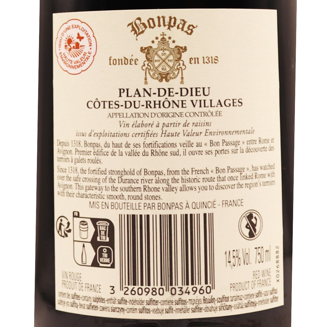 Côtes du Rhône Rouge Villages Plan Dieu Dames Bonpas 23 75cl