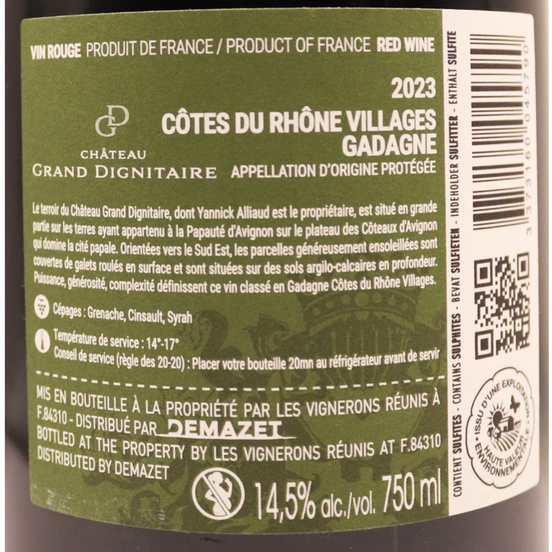 Côtes du Rhône Rouge Villages Gadagne Château Grand Dignitaire 23 75cl