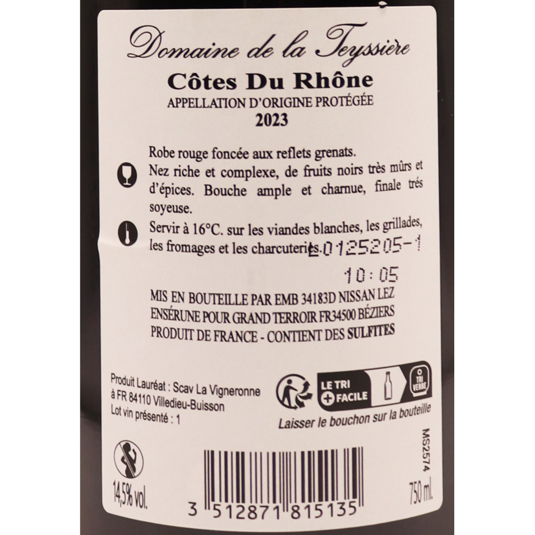 Côtes du Rhône Rouge Domaine de la Teyssière 23 75cl