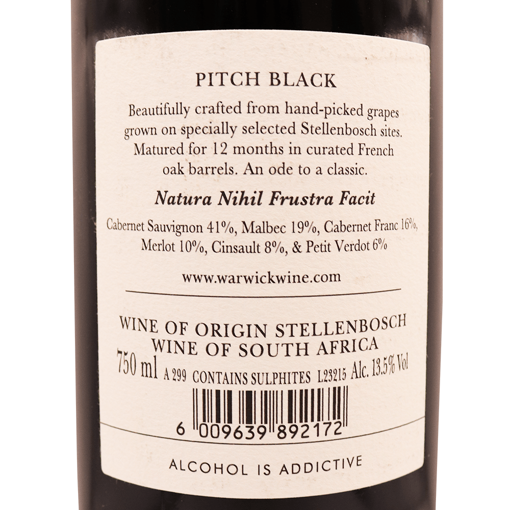 Afrique du Sud rouge Prof Pitch Black Warwick 22 75cl