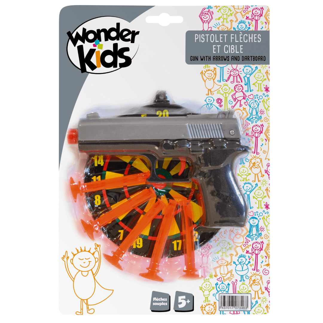Pistolet avec 5 fléchettes avec cible