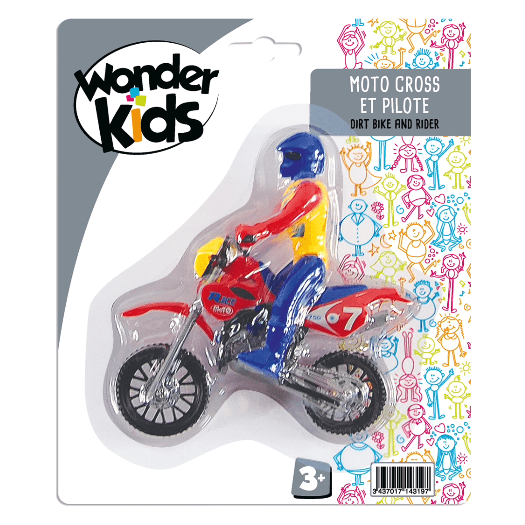 Moto cross avec pilote miniature (assortiment de 6 modèles)