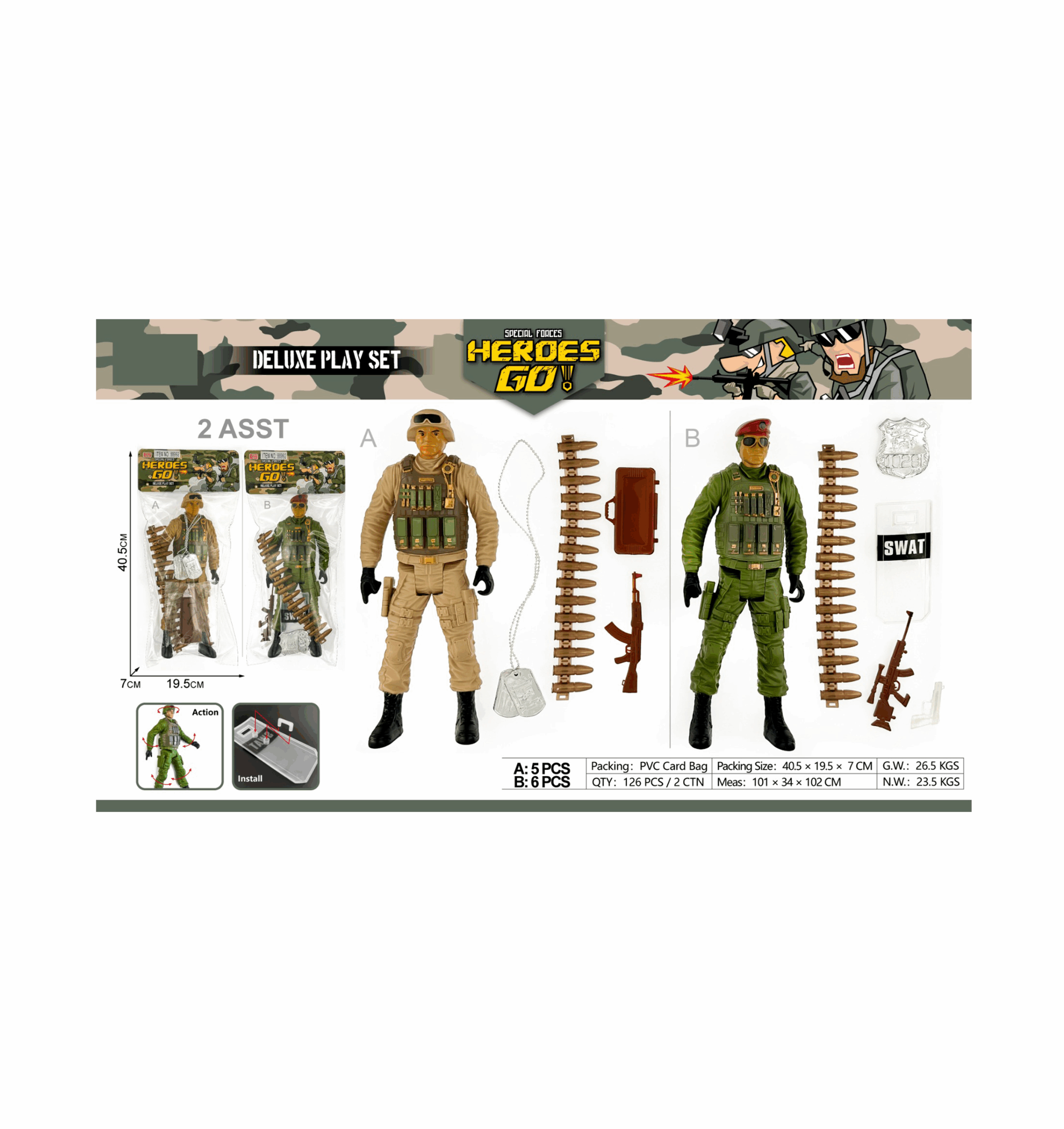 Figurines d'action militaires avec accessoires et équipement de combat