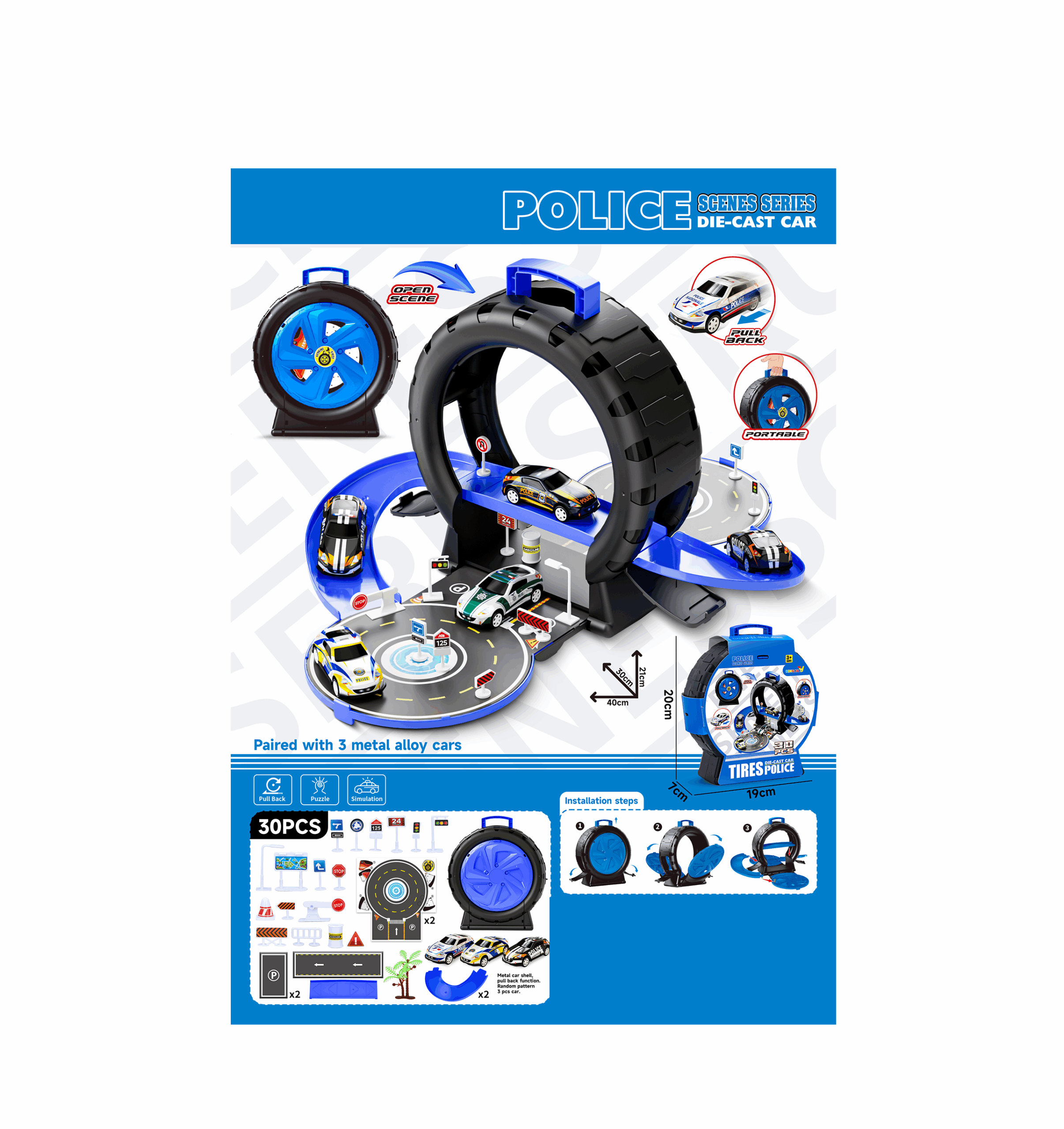 Piste de voiture de police avec rampe et plateforme de jeu