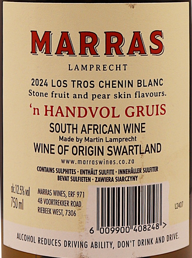 Afrique du Sud Blanc Chenin Marras Swartland 75cl