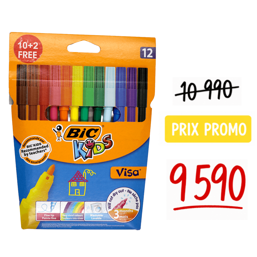 Feutres Bic Kids Visa 12 couleurs fines