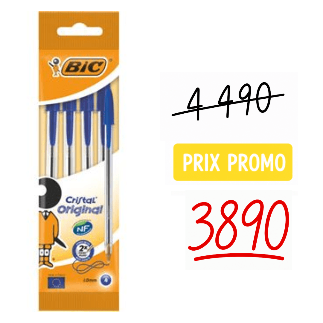 Stylo bille bleu Bic Crystal 4 pièces pointe moyenne