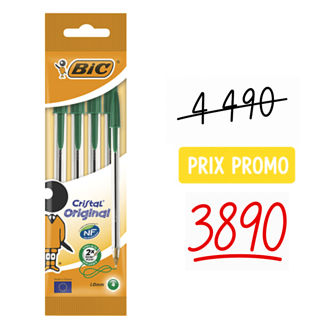 Stylo à bille vert Bic Cristal 4 pièces pointes moyennes