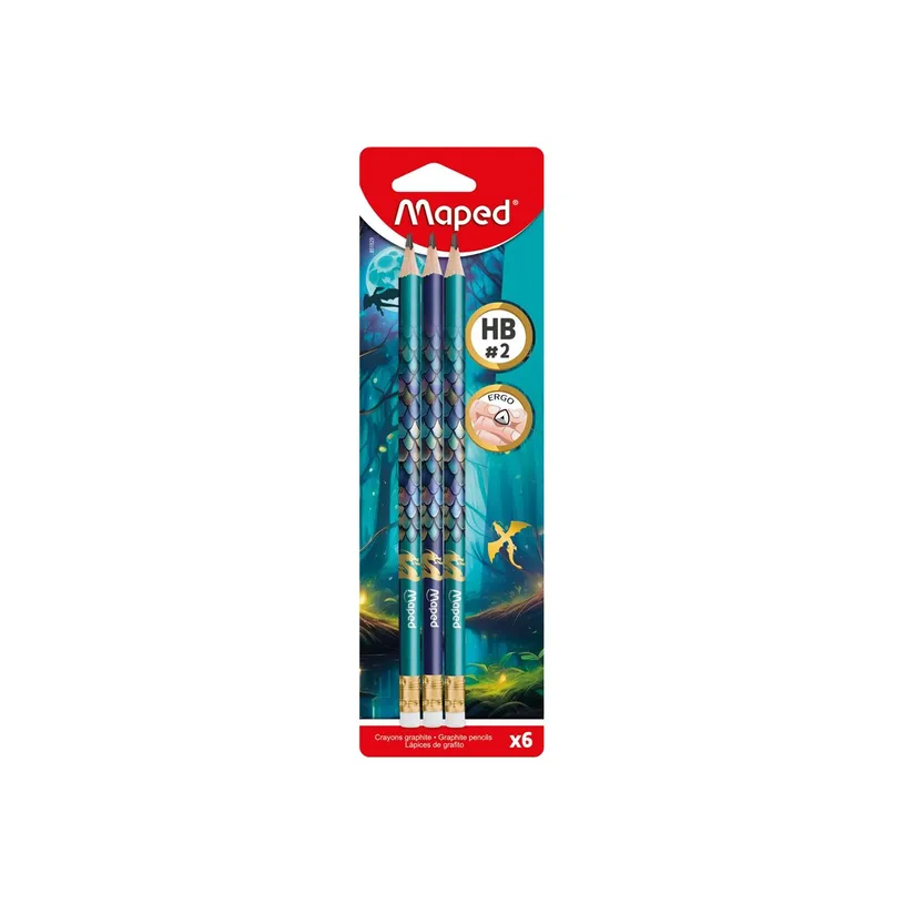 Crayons graphite HB2 avec gomme Dragon lot de 6