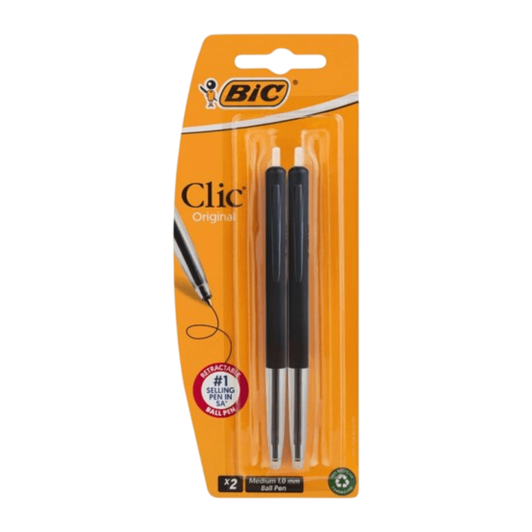 Stylo bille noir Bic Clic 2Up 2 pièces